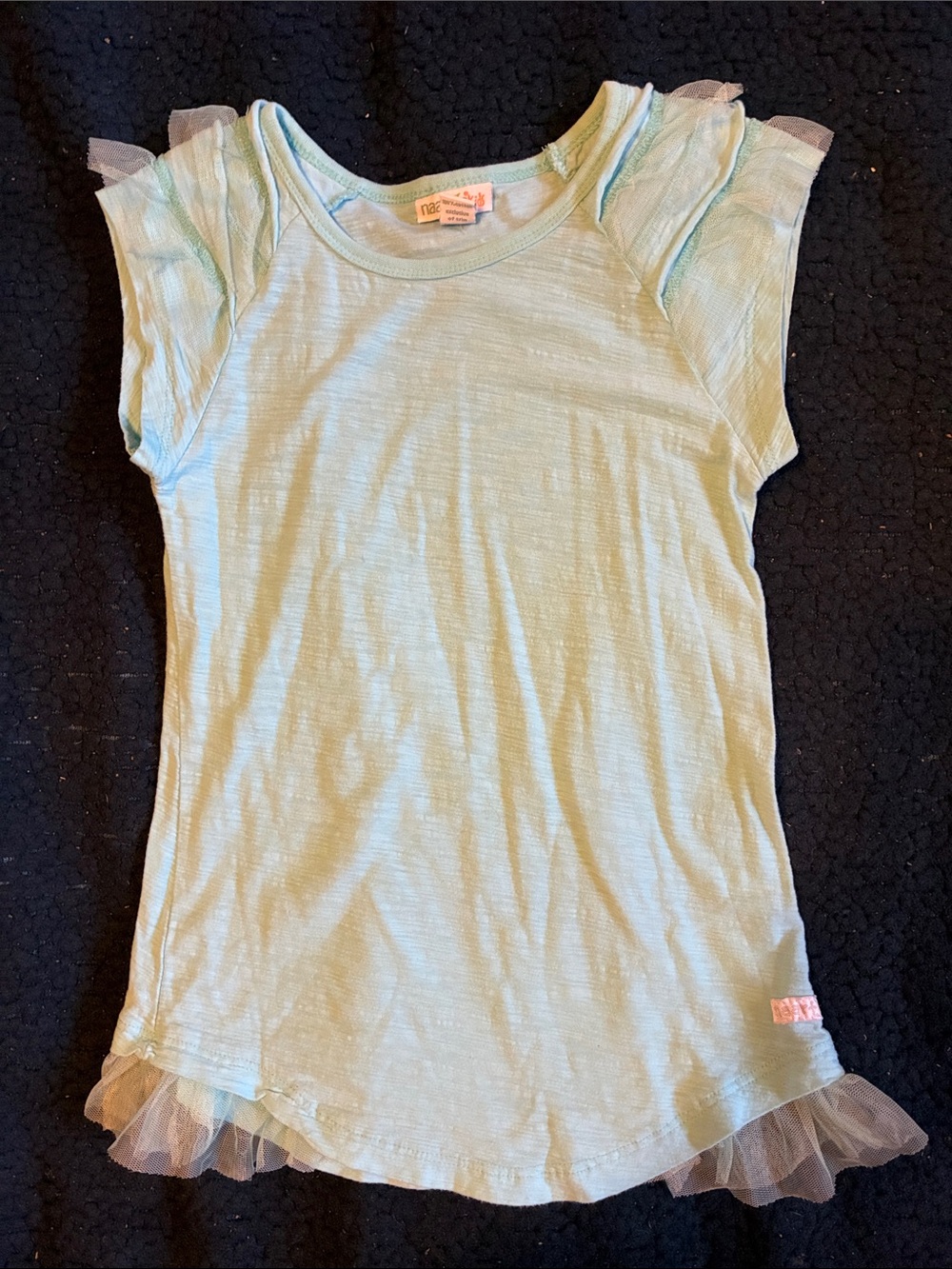 naartjie Light Blue / green Short Sleeve Tee with Tulle Ruffle